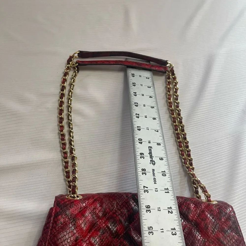 Michael Kors Sloan Red Leather Snakeskin Print Purse